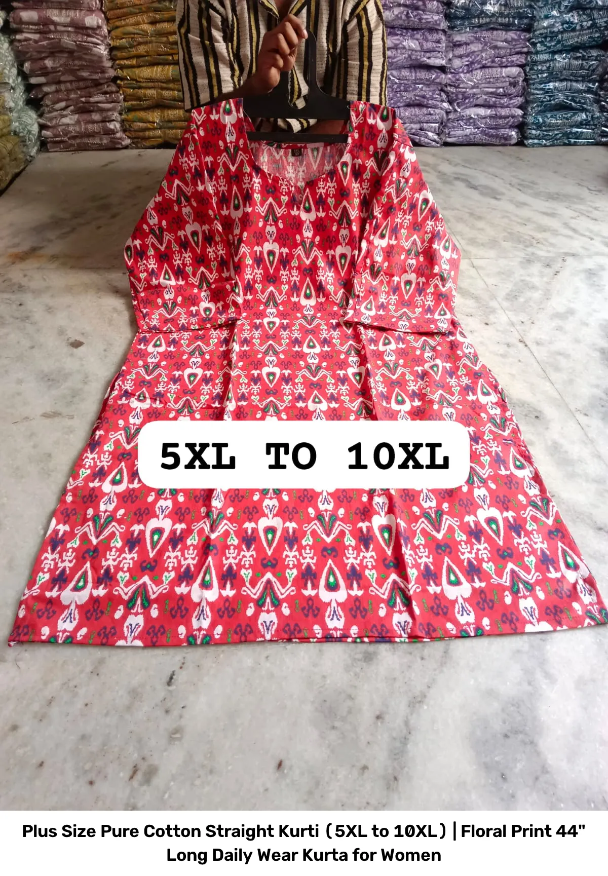 Plus Size Pure Cotton Straight Kurti (5XL to 10XL) | Floral Print 44" Long Daily Wear Kurta for Women 3