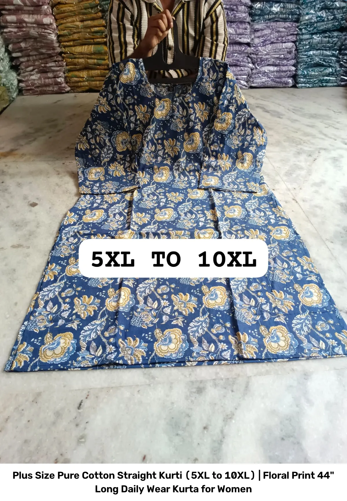 Plus Size Pure Cotton Straight Kurti (5XL to 10XL) | Floral Print 44" Long Daily Wear Kurta for Women 4