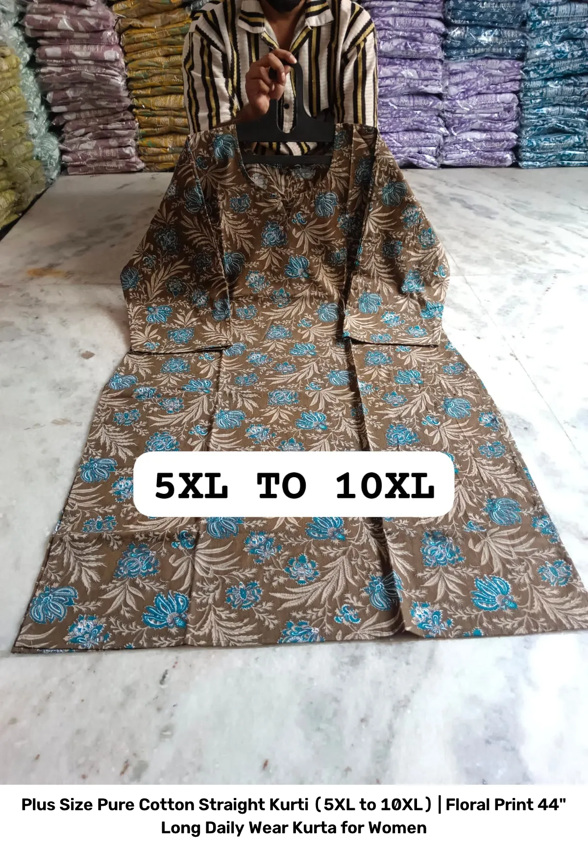 Plus Size Pure Cotton Straight Kurti (5XL to 10XL) | Floral Print 44" Long Daily Wear Kurta for Women 7