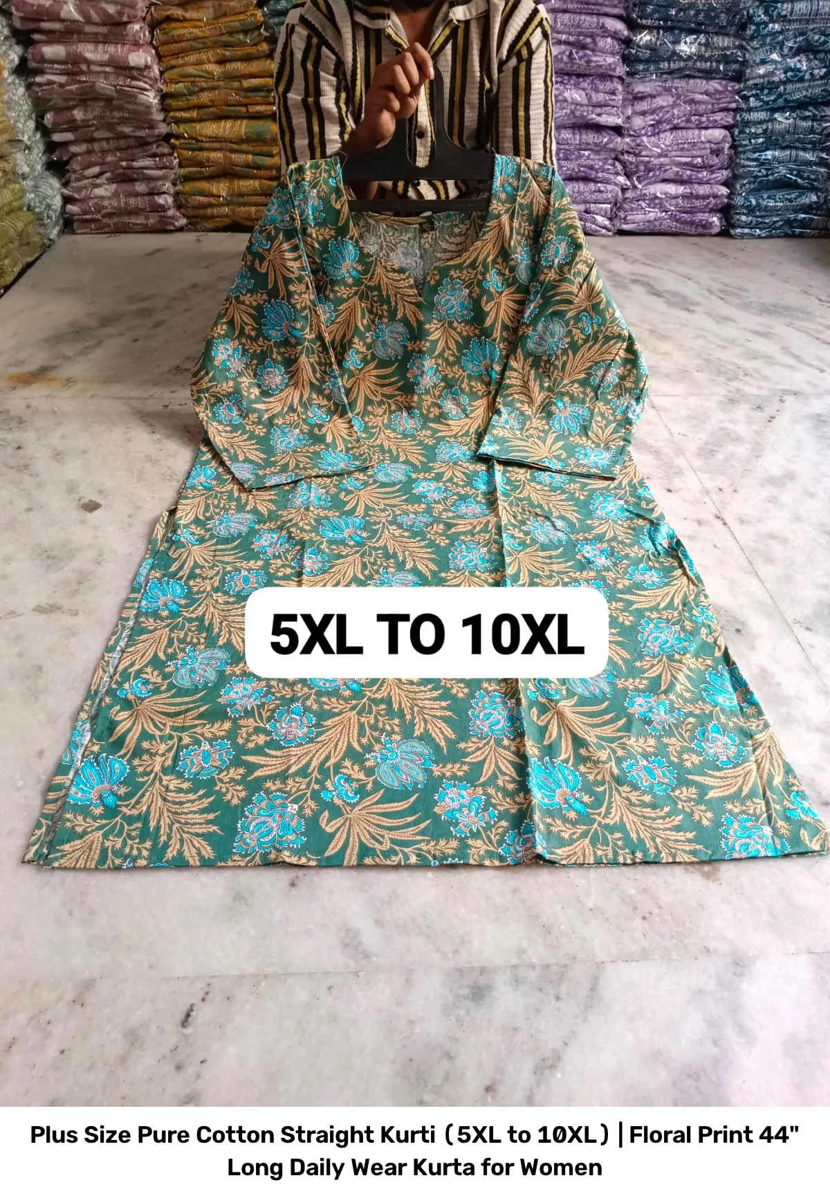 Plus Size Pure Cotton Straight Kurti (5XL to 10XL) | Floral Print 44" Long Daily Wear Kurta for Women 8