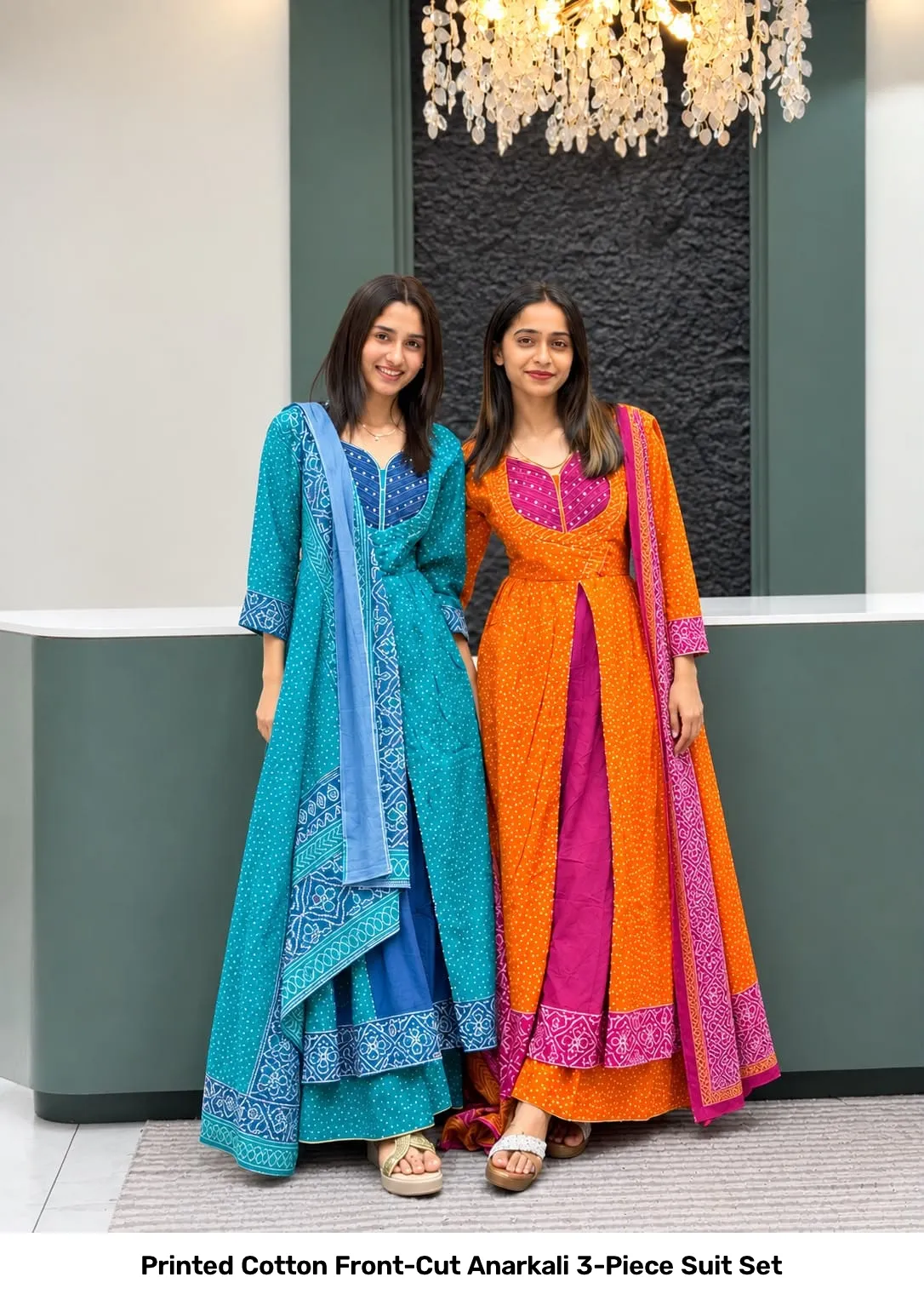 Printed Cotton Front-Cut Anarkali 3-Piece Suit Set 8
