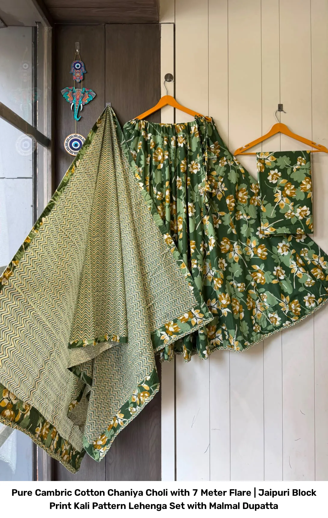 Pure Cambric Cotton Chaniya Choli with 7 Meter Flare | Jaipuri Block Print Kali Pattern Lehenga Set with Malmal Dupatta 10