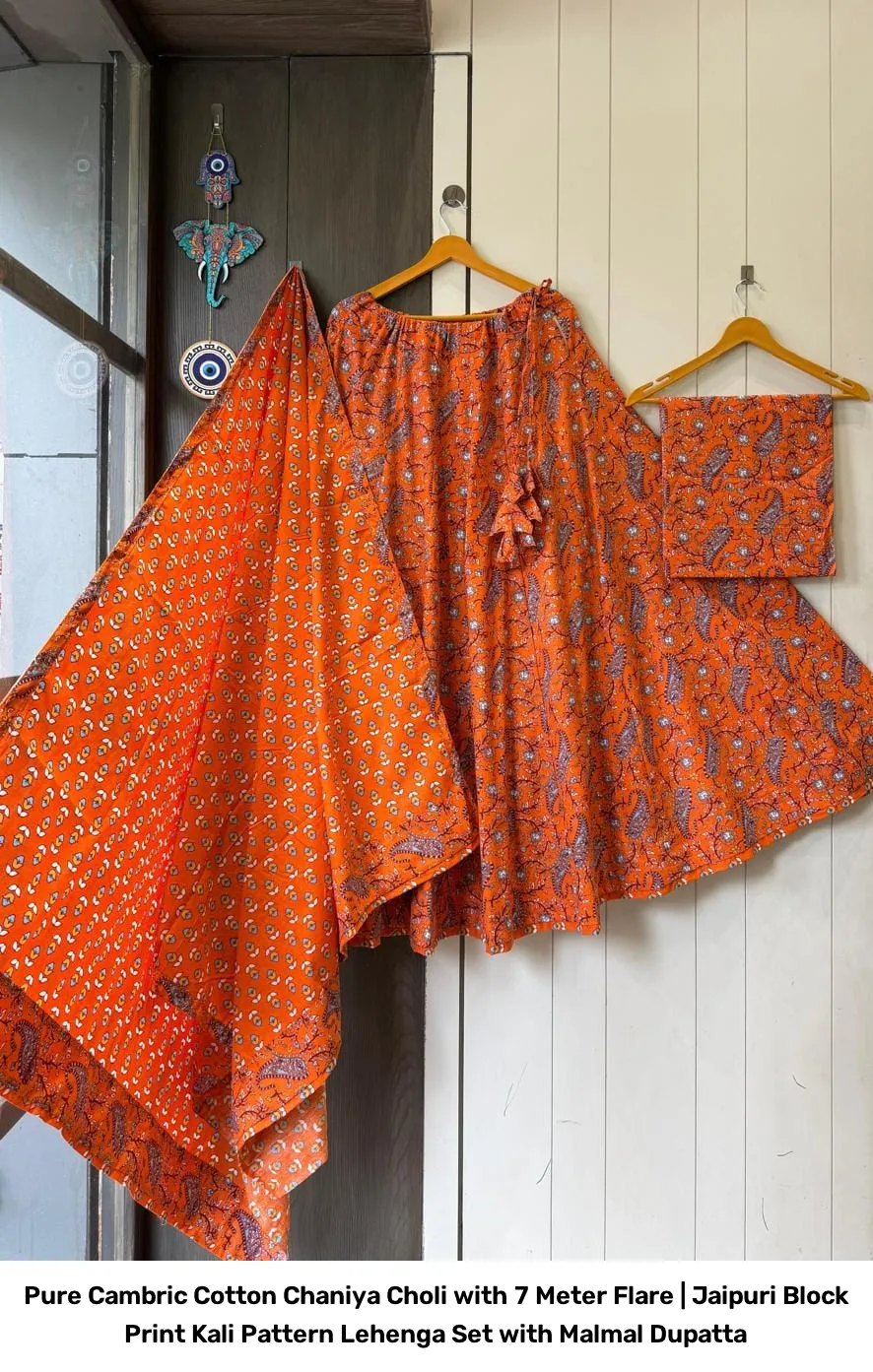 Pure Cambric Cotton Chaniya Choli with 7 Meter Flare | Jaipuri Block Print Kali Pattern Lehenga Set with Malmal Dupatta 12