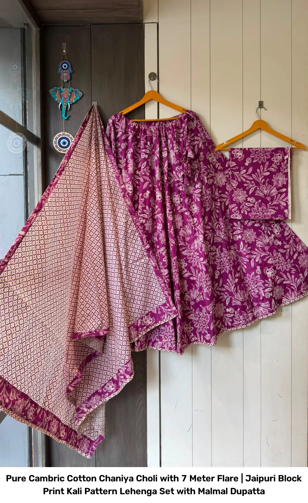 Pure Cambric Cotton Chaniya Choli with 7 Meter Flare | Jaipuri Block Print Kali Pattern Lehenga Set with Malmal Dupatta 14