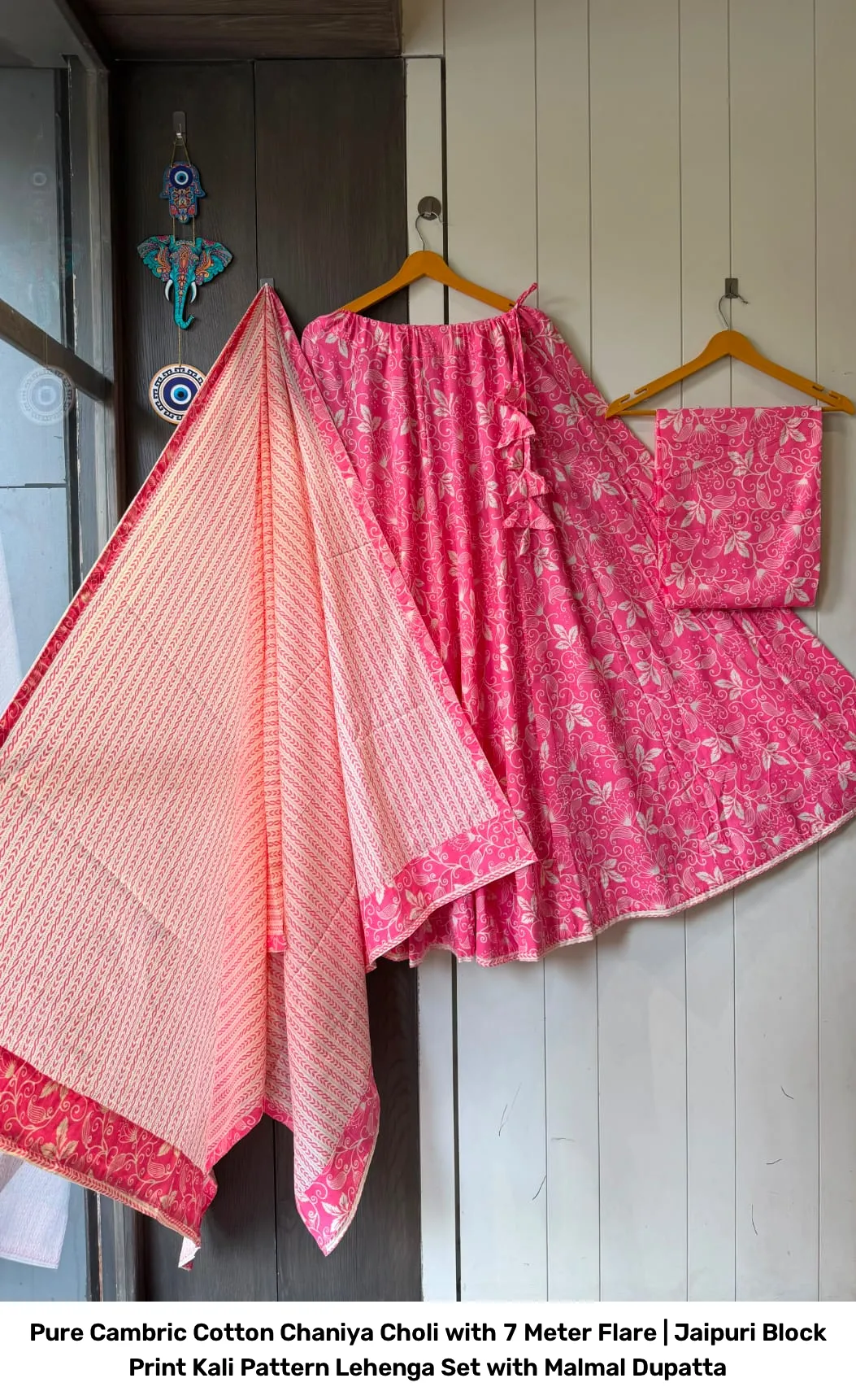 Pure Cambric Cotton Chaniya Choli with 7 Meter Flare | Jaipuri Block Print Kali Pattern Lehenga Set with Malmal Dupatta 15
