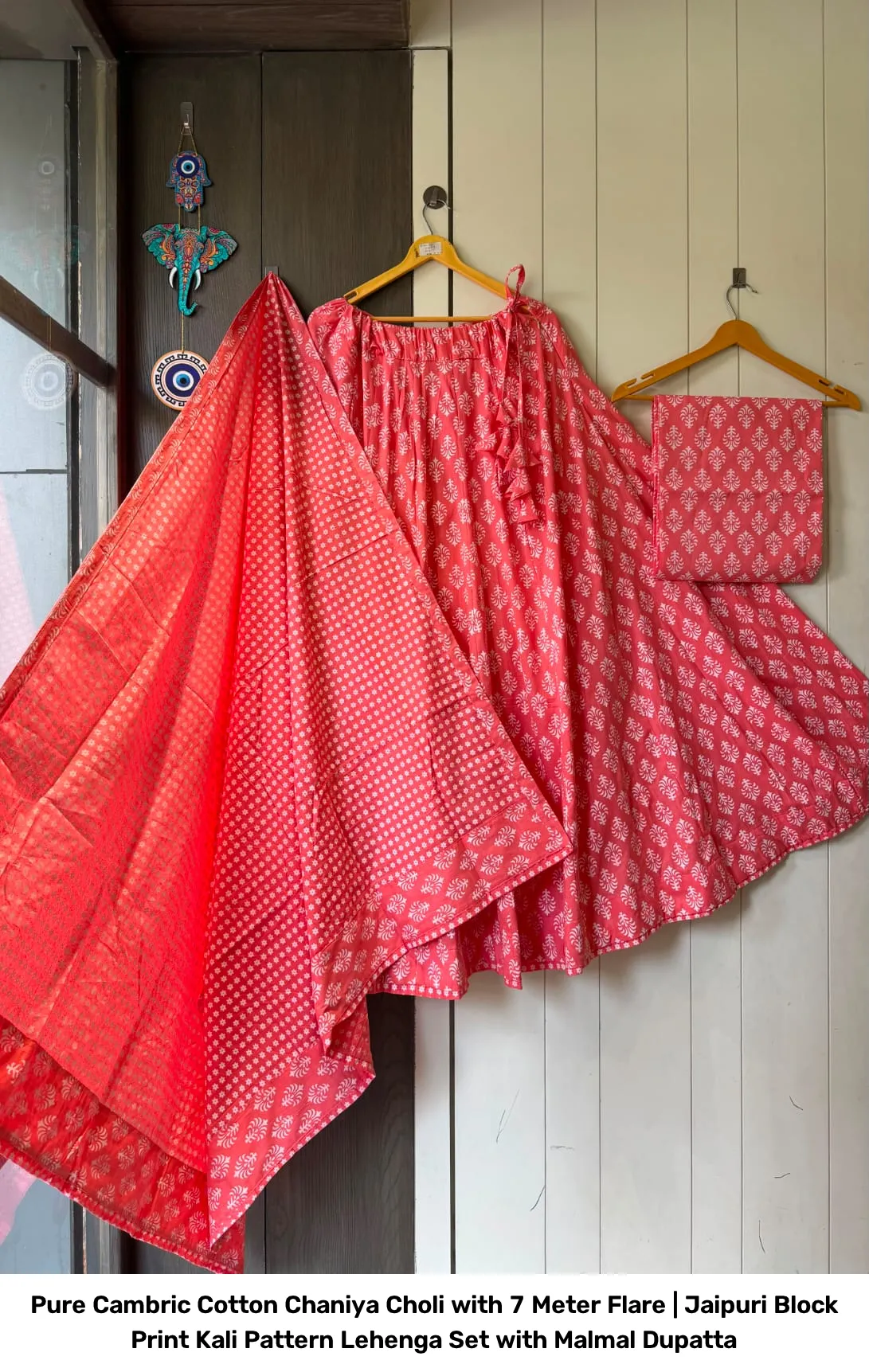 Pure Cambric Cotton Chaniya Choli with 7 Meter Flare | Jaipuri Block Print Kali Pattern Lehenga Set with Malmal Dupatta 2