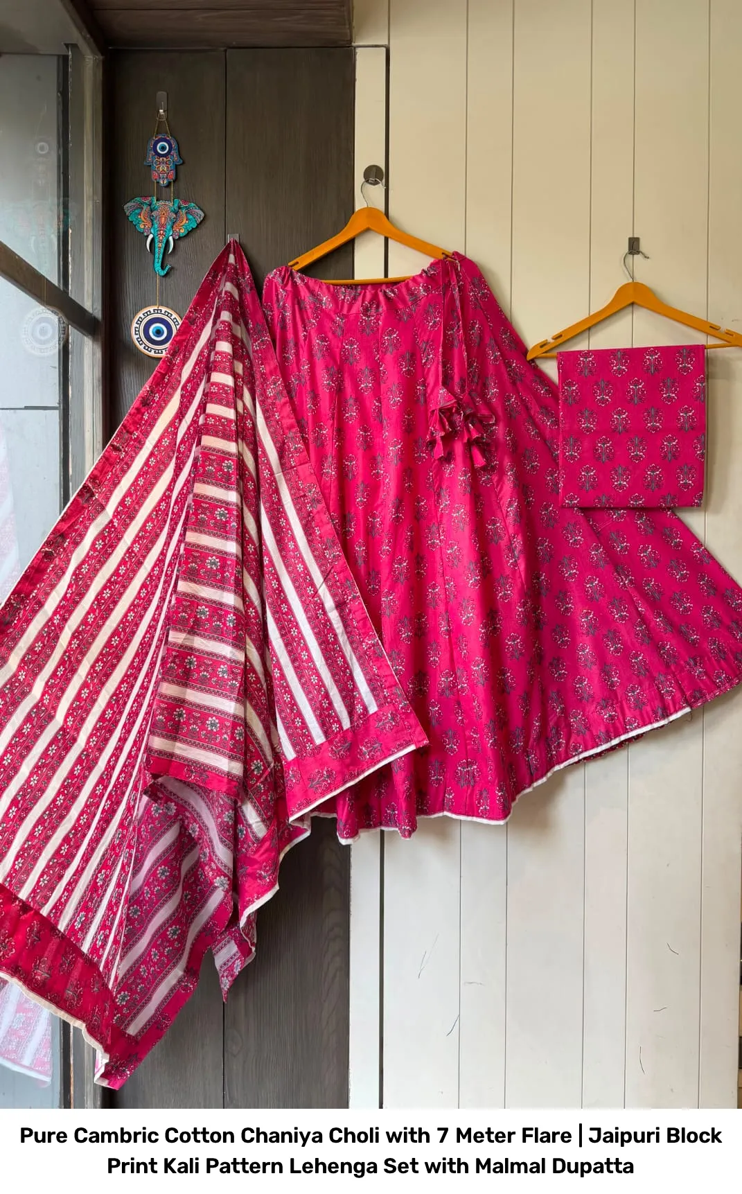 Pure Cambric Cotton Chaniya Choli with 7 Meter Flare | Jaipuri Block Print Kali Pattern Lehenga Set with Malmal Dupatta 3