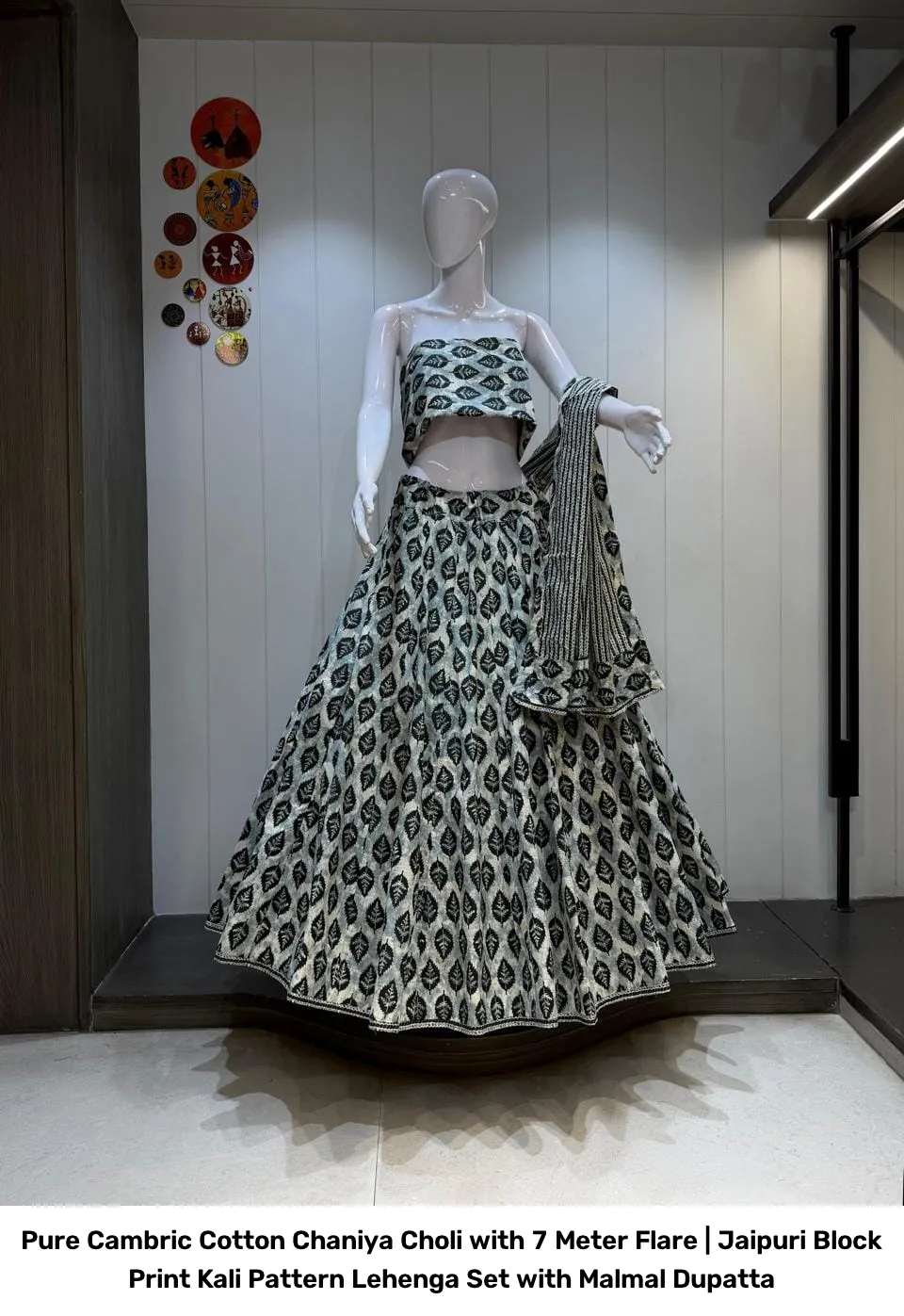 Pure Cambric Cotton Chaniya Choli with 7 Meter Flare | Jaipuri Block Print Kali Pattern Lehenga Set with Malmal Dupatta 4