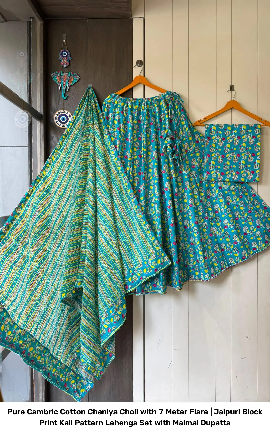 Pure Cambric Cotton Chaniya Choli with 7 Meter Flare | Jaipuri Block Print Kali Pattern Lehenga Set with Malmal Dupatta 5