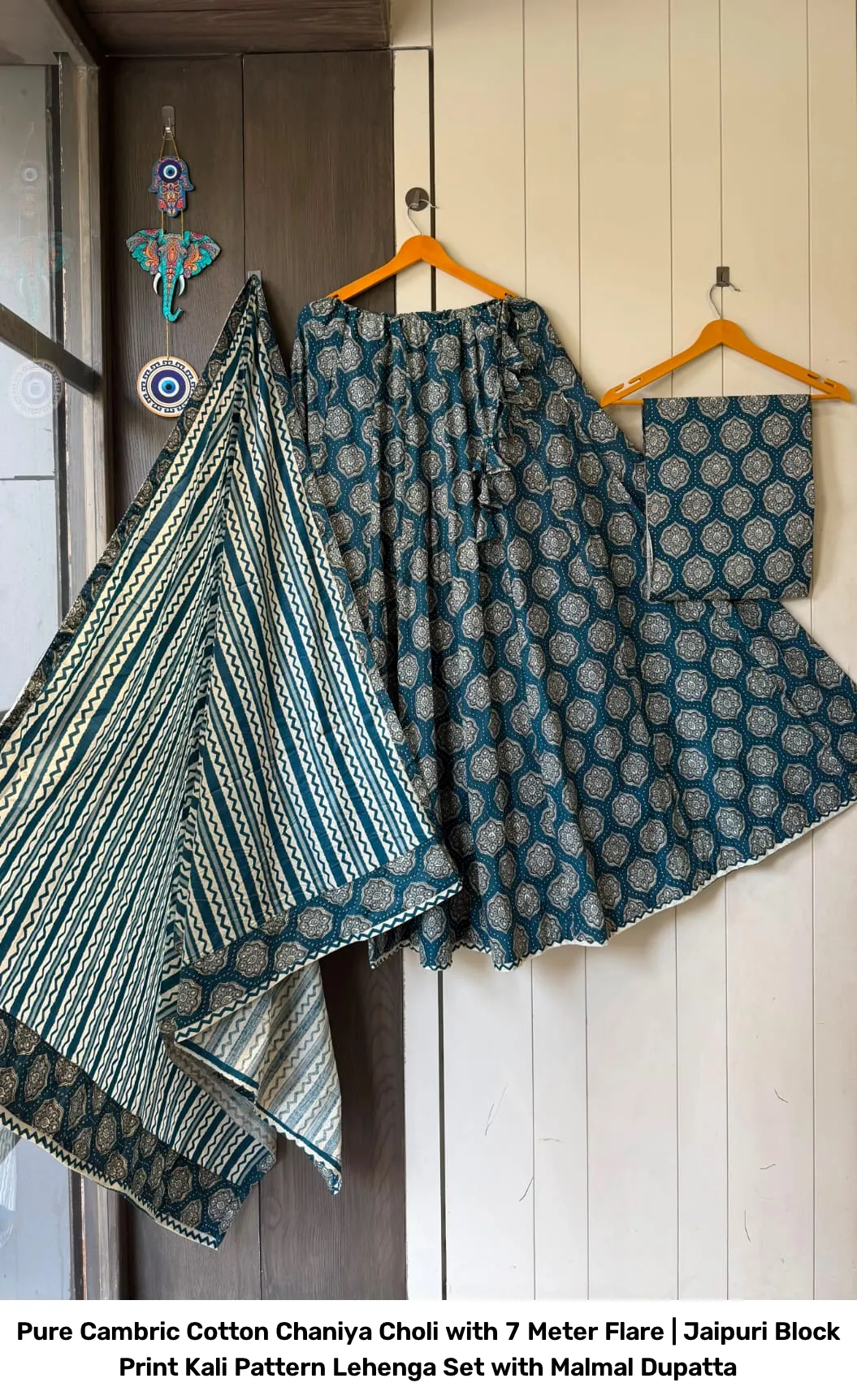 Pure Cambric Cotton Chaniya Choli with 7 Meter Flare | Jaipuri Block Print Kali Pattern Lehenga Set with Malmal Dupatta 6