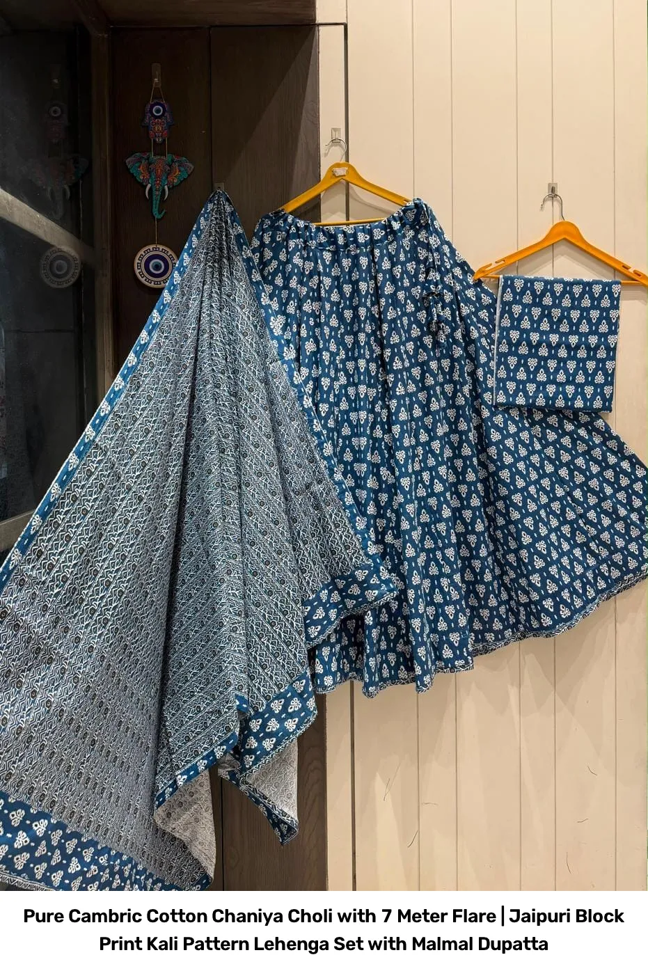 Pure Cambric Cotton Chaniya Choli with 7 Meter Flare | Jaipuri Block Print Kali Pattern Lehenga Set with Malmal Dupatta 9