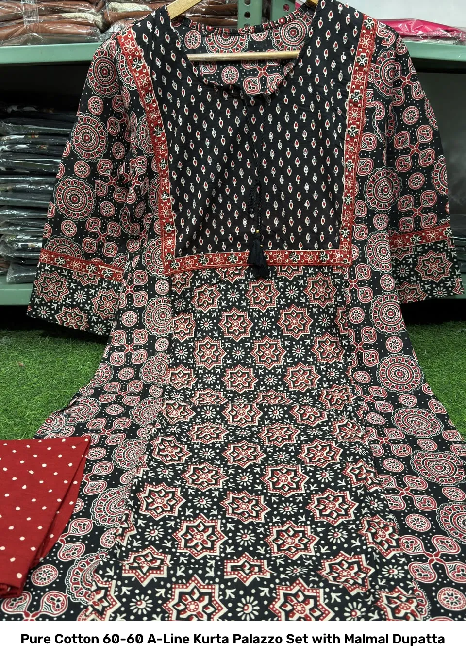 Pure Cotton 60-60 A-Line Kurta Palazzo Set with Malmal Dupatta 10