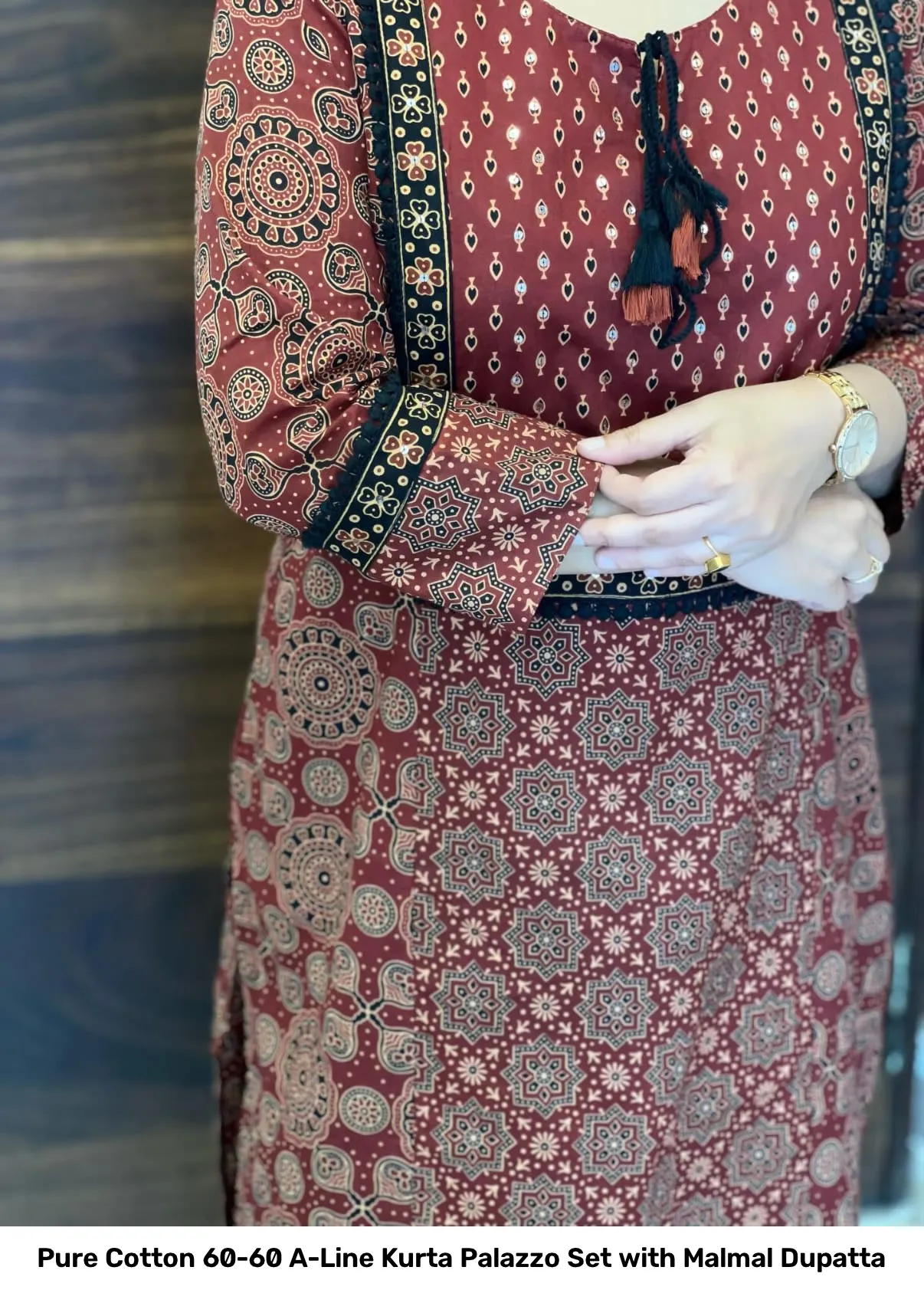 Pure Cotton 60-60 A-Line Kurta Palazzo Set with Malmal Dupatta 14