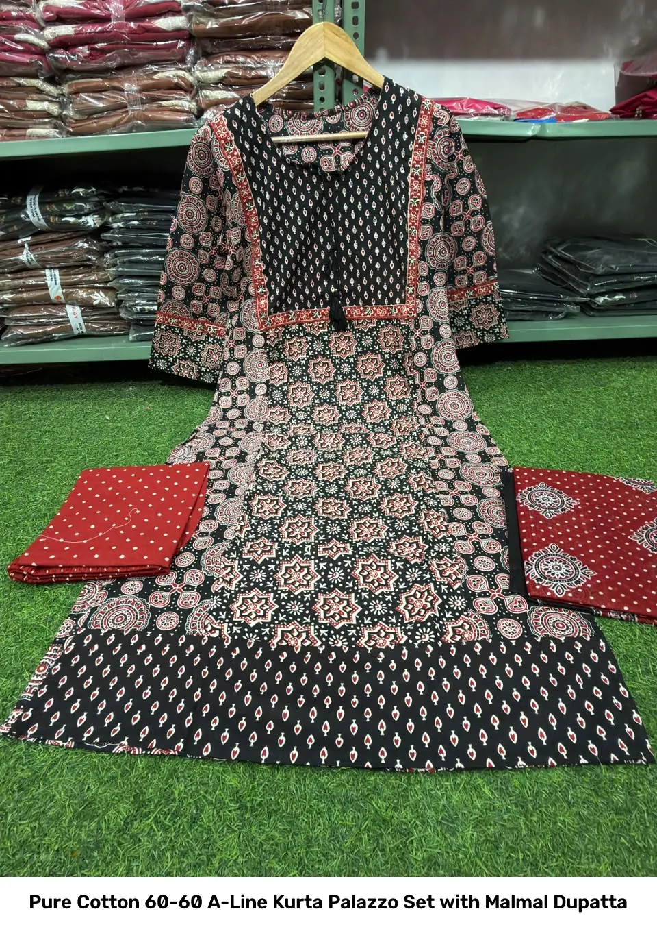 Pure Cotton 60-60 A-Line Kurta Palazzo Set with Malmal Dupatta 16