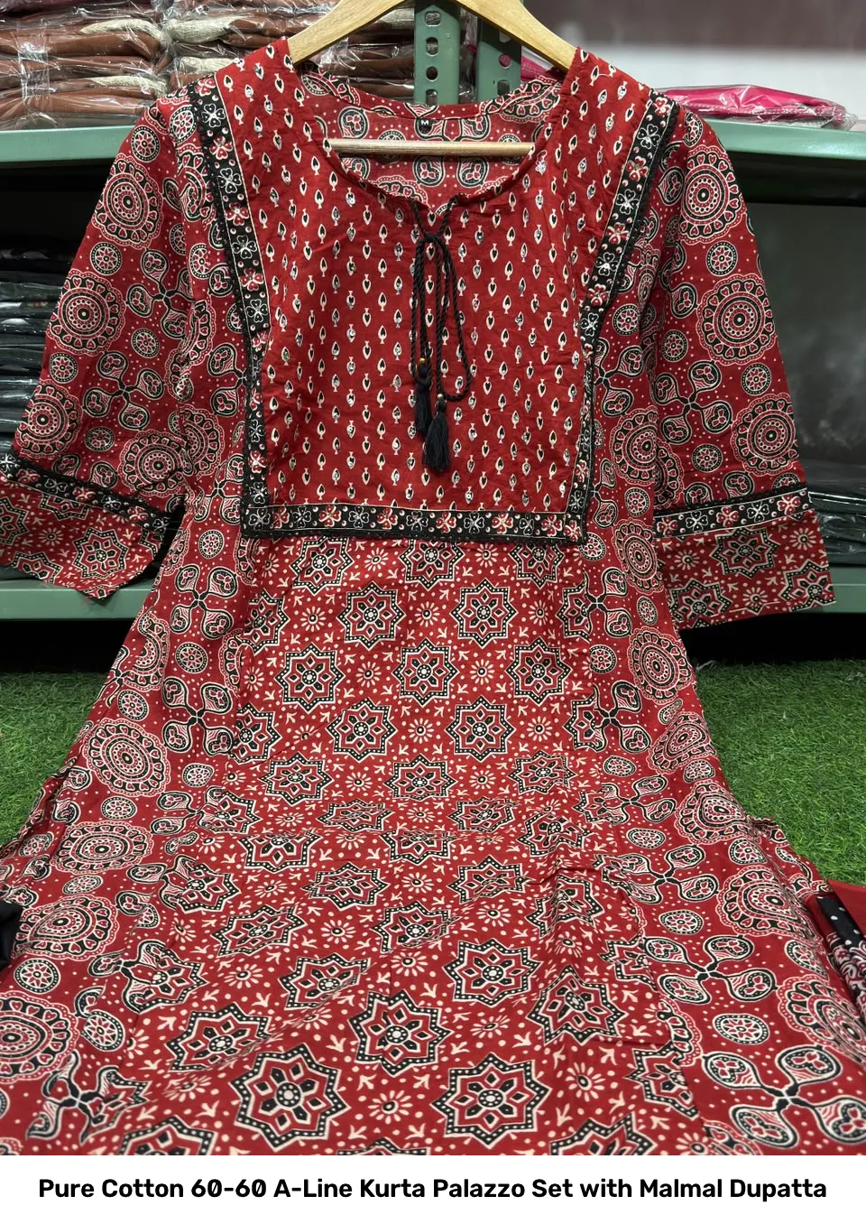 Pure Cotton 60-60 A-Line Kurta Palazzo Set with Malmal Dupatta 2