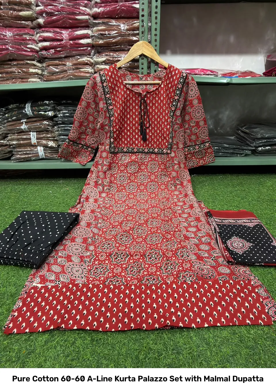 Pure Cotton 60-60 A-Line Kurta Palazzo Set with Malmal Dupatta 3