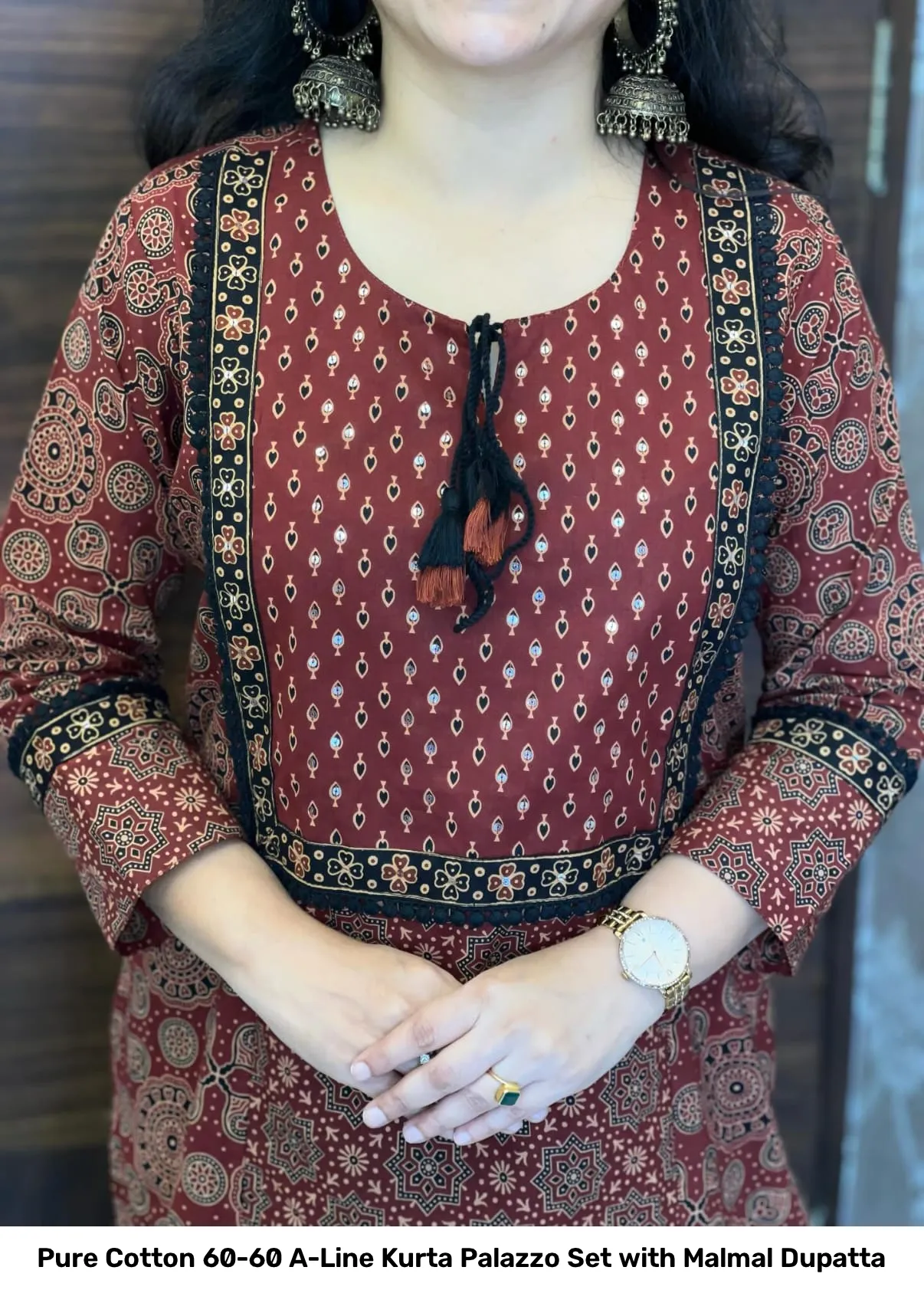 Pure Cotton 60-60 A-Line Kurta Palazzo Set with Malmal Dupatta 4