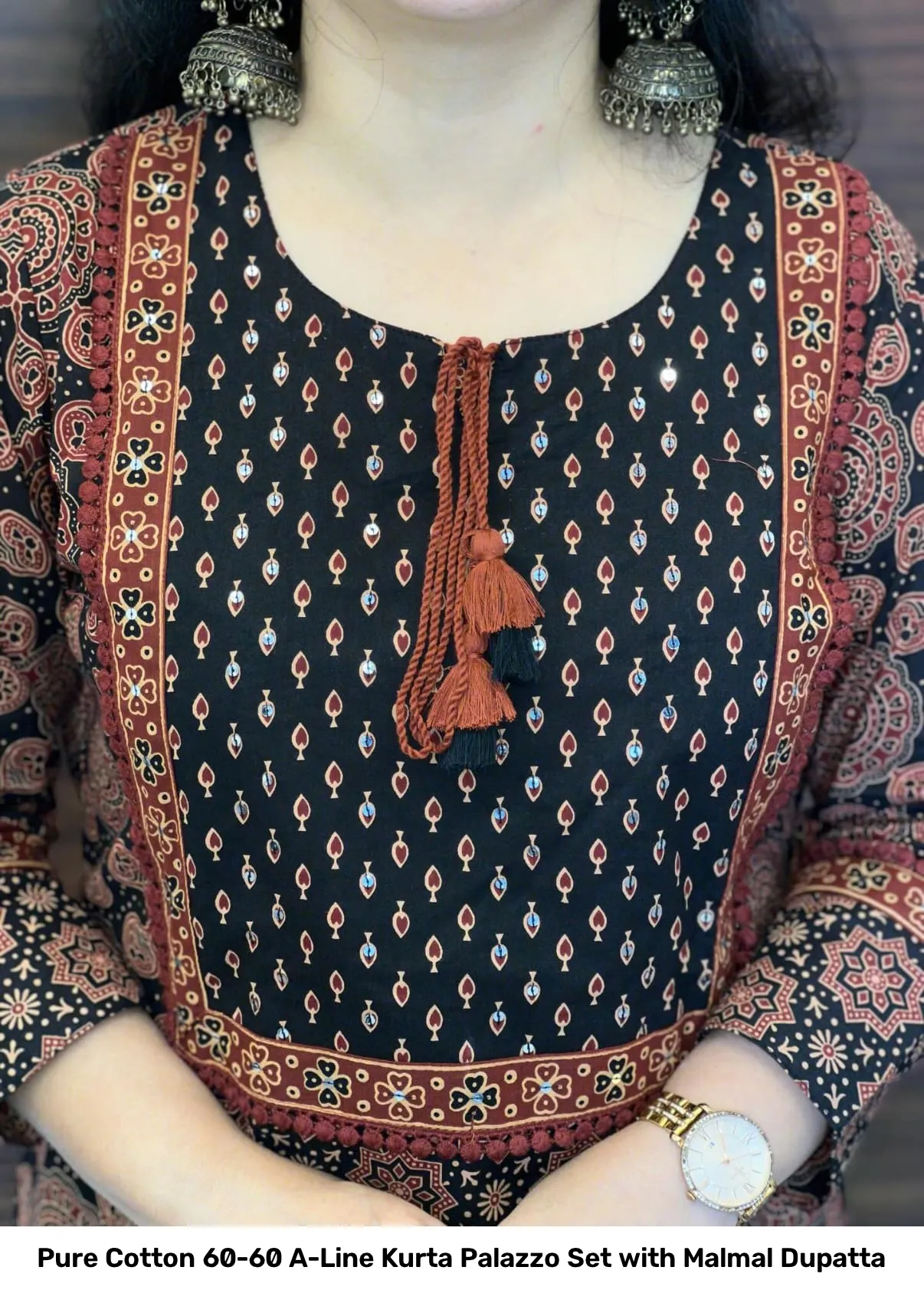 Pure Cotton 60-60 A-Line Kurta Palazzo Set with Malmal Dupatta 5