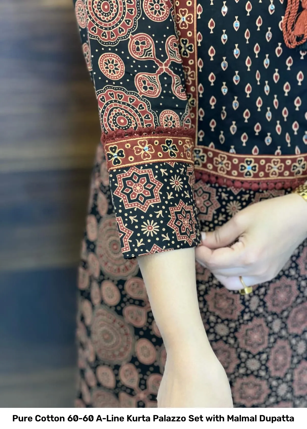 Pure Cotton 60-60 A-Line Kurta Palazzo Set with Malmal Dupatta 8