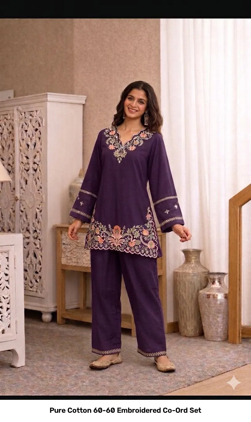 Pure Cotton 60-60 Embroidered Co-Ord Set 9