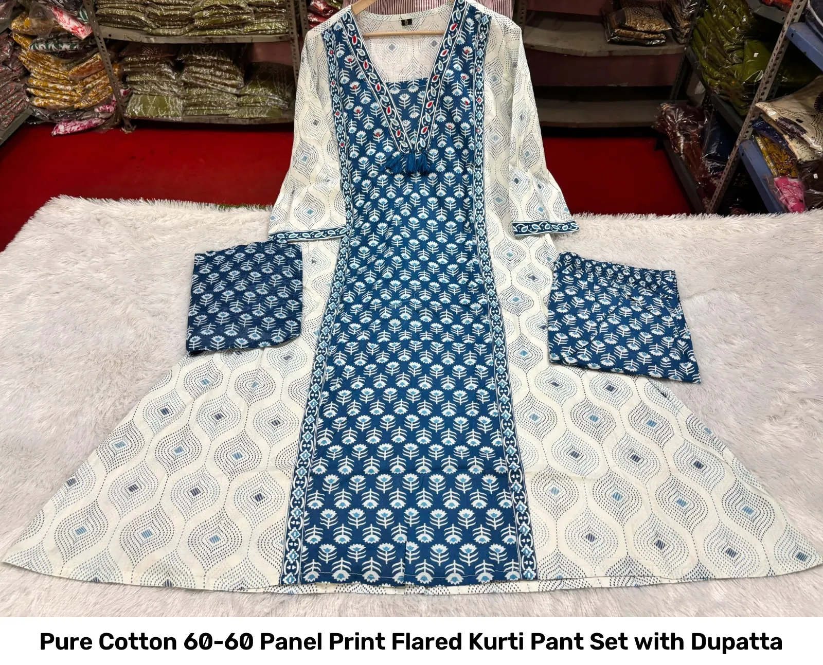 Pure Cotton 60-60 Panel Print Flared Kurti Pant Set with Dupatta 12
