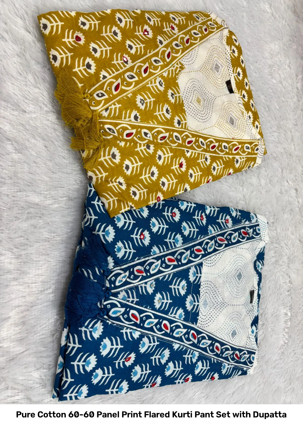 Pure Cotton 60-60 Panel Print Flared Kurti Pant Set with Dupatta 2