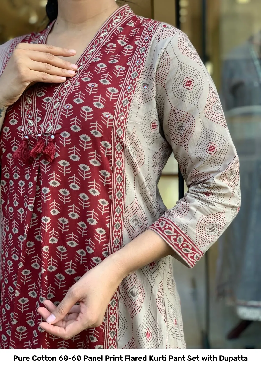 Pure Cotton 60-60 Panel Print Flared Kurti Pant Set with Dupatta 3