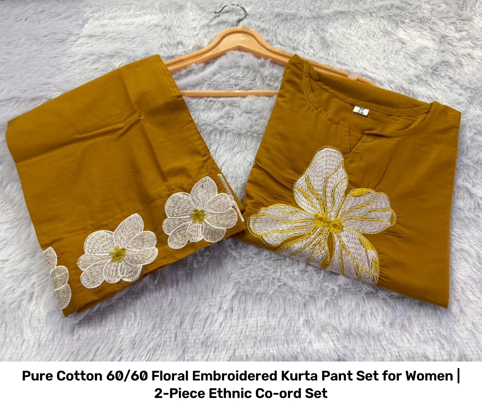 Pure Cotton 60/60 Floral Embroidered Kurta Pant Set for Women | 2-Piece Ethnic Co-ord Set 3