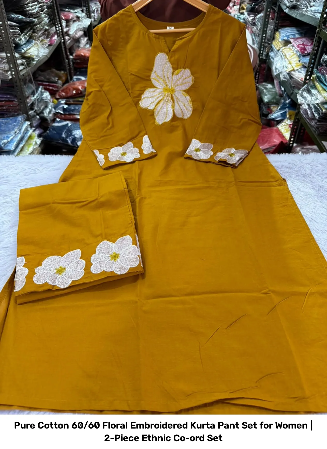 Pure Cotton 60/60 Floral Embroidered Kurta Pant Set for Women | 2-Piece Ethnic Co-ord Set 5