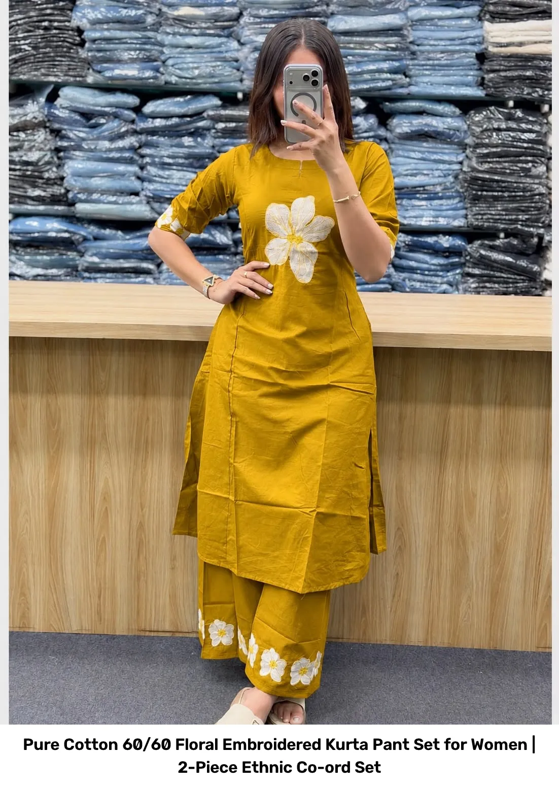 Pure Cotton 60/60 Floral Embroidered Kurta Pant Set for Women | 2-Piece Ethnic Co-ord Set 6
