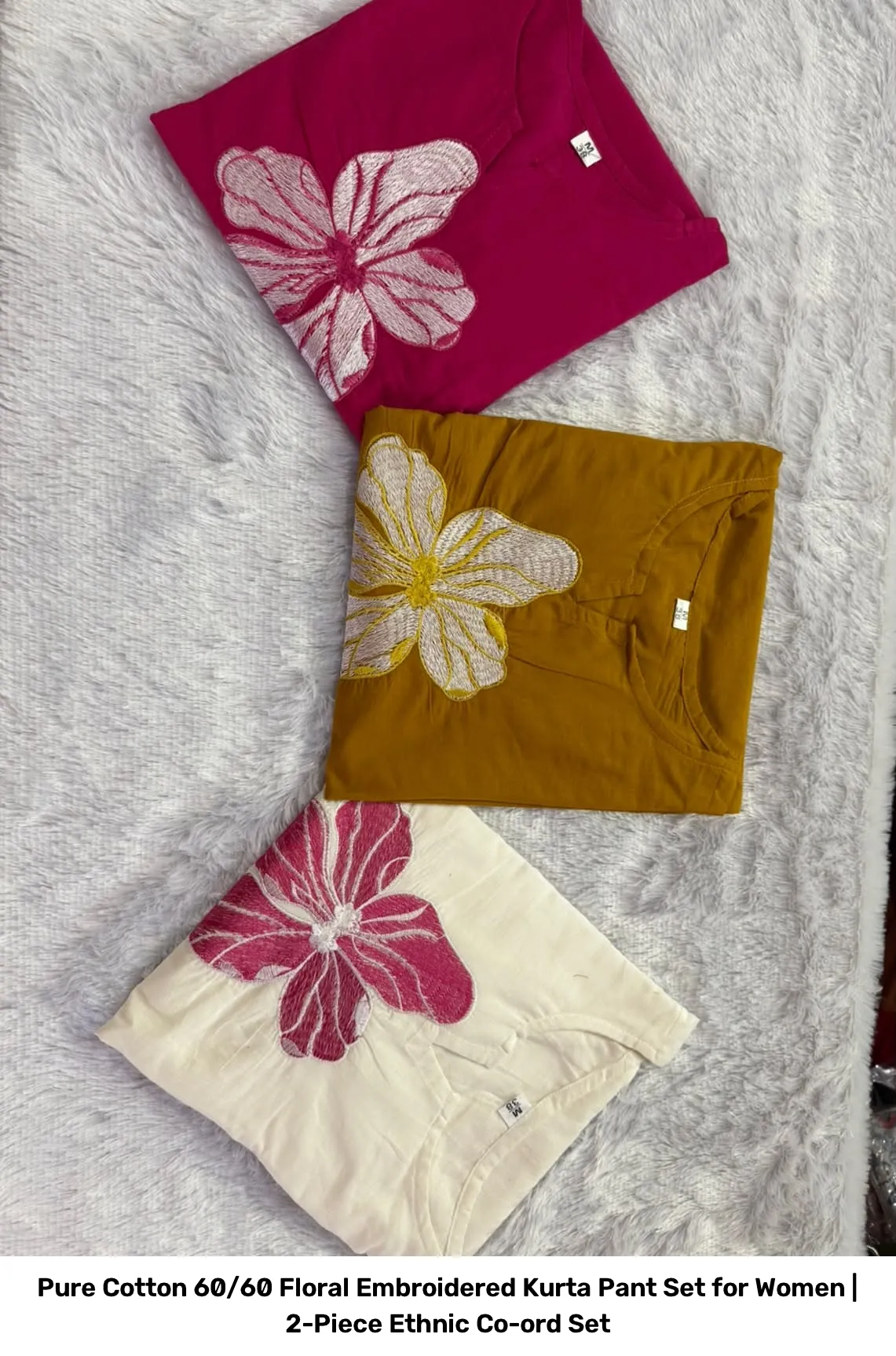 Pure Cotton 60/60 Floral Embroidered Kurta Pant Set for Women | 2-Piece Ethnic Co-ord Set 7