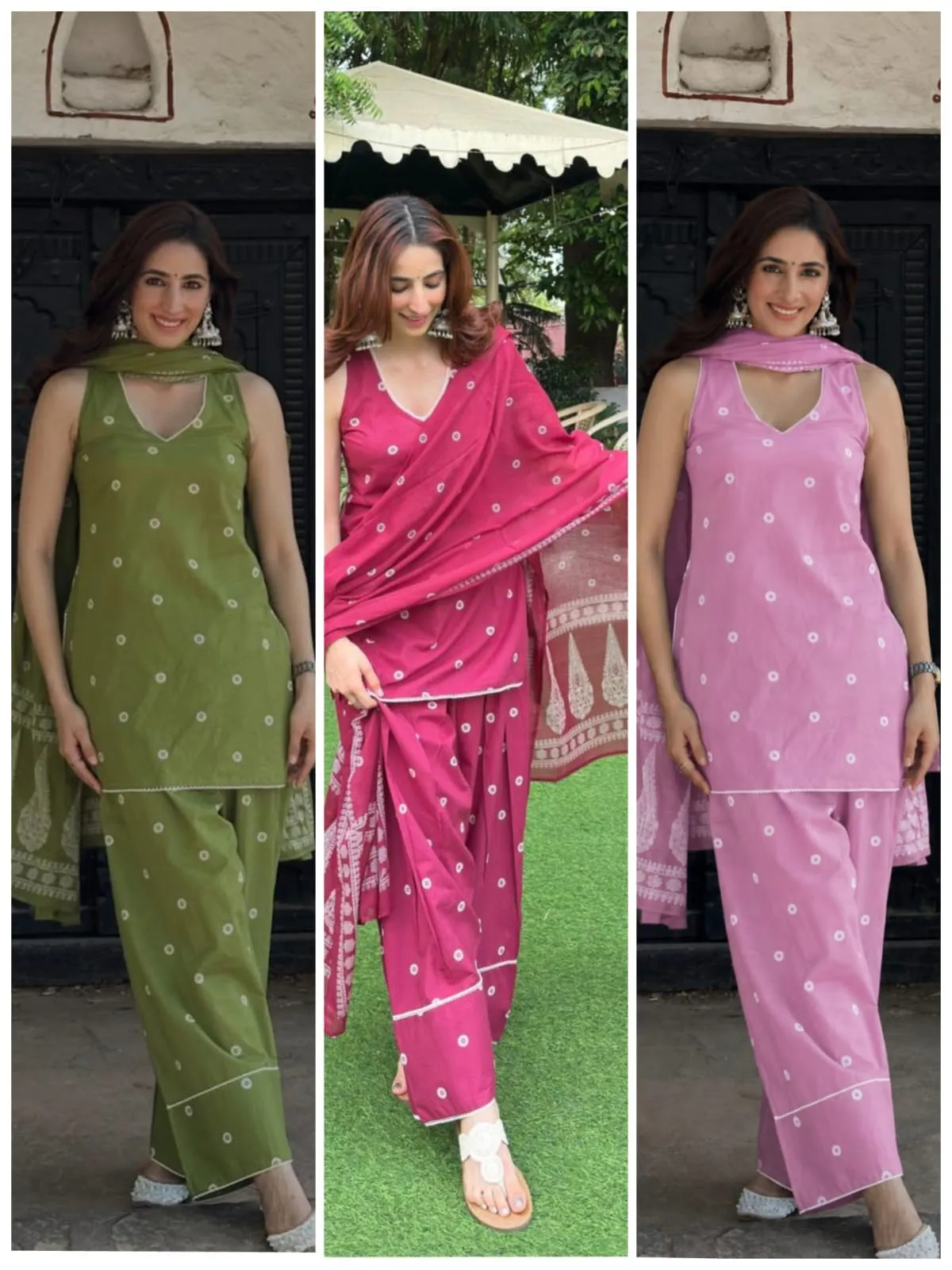 Pure Cotton 6060 Sleeveless Short Kurti Pant Set with Malmal Dupatta | Bandhani Print Lace Work Festive 3-Piece Suit