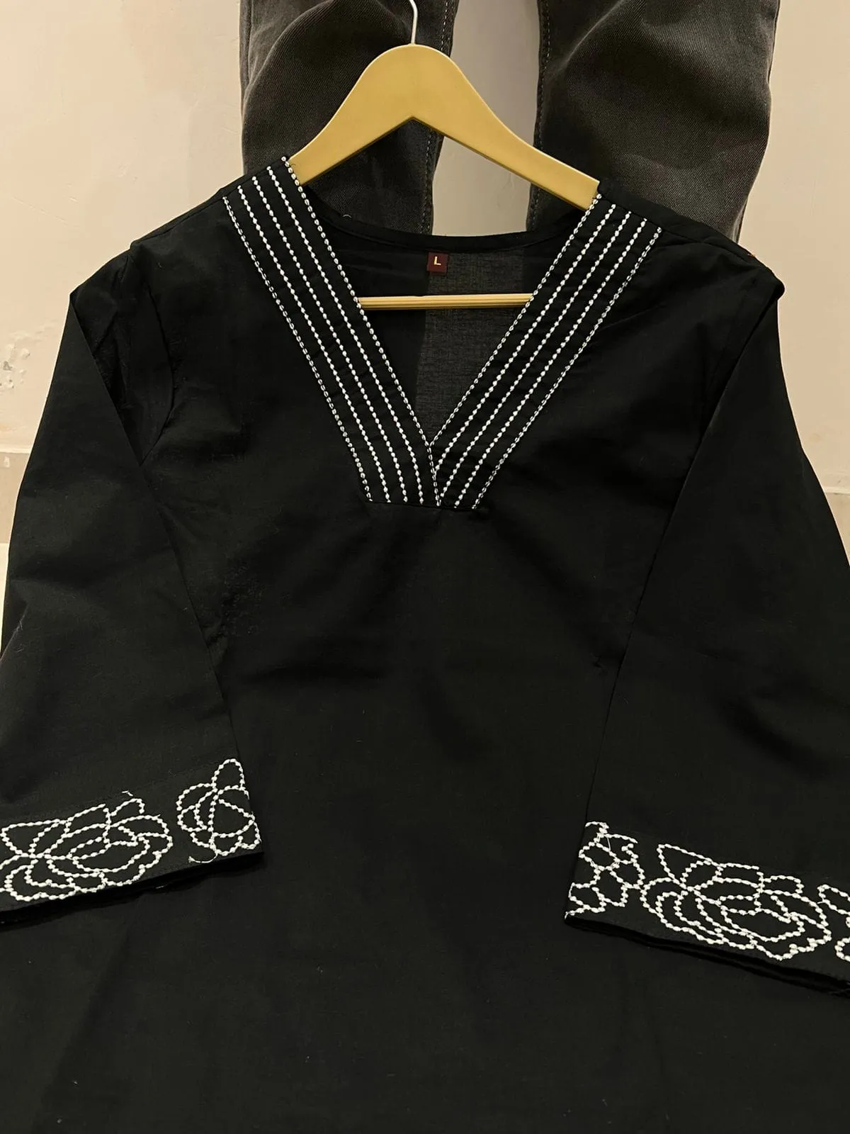 Pure Cotton 6060 V-Neck Kurti Pant Set with Embroidery Work | Elegant Office & Daily Wear 2-Piece Suit