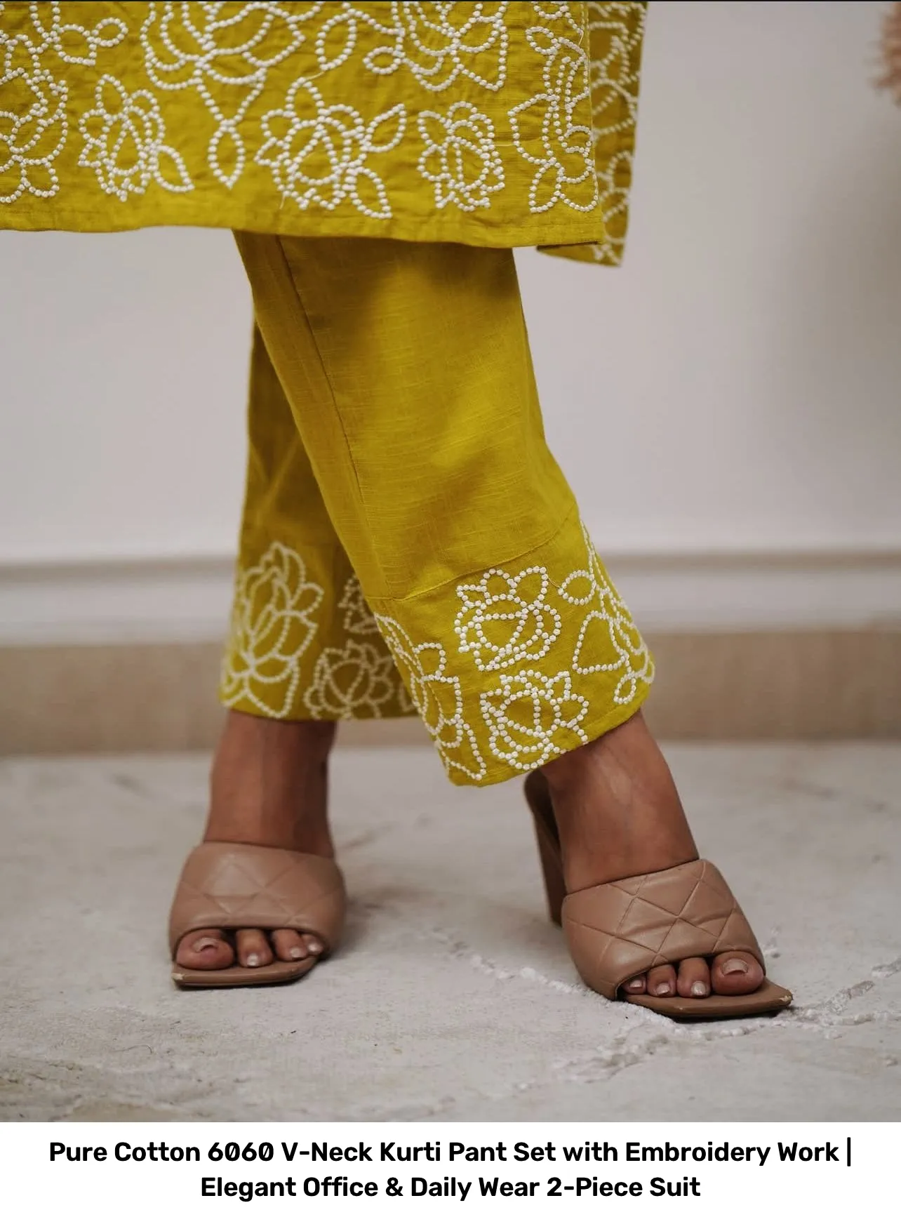 Pure Cotton 6060 V-Neck Kurti Pant Set with Embroidery Work | Elegant Office & Daily Wear 2-Piece Suit 21