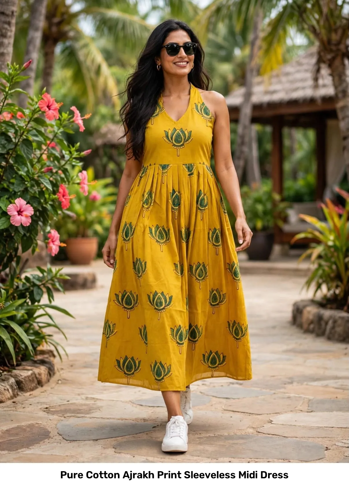 Pure Cotton Ajrakh Print Sleeveless Midi Dress 3