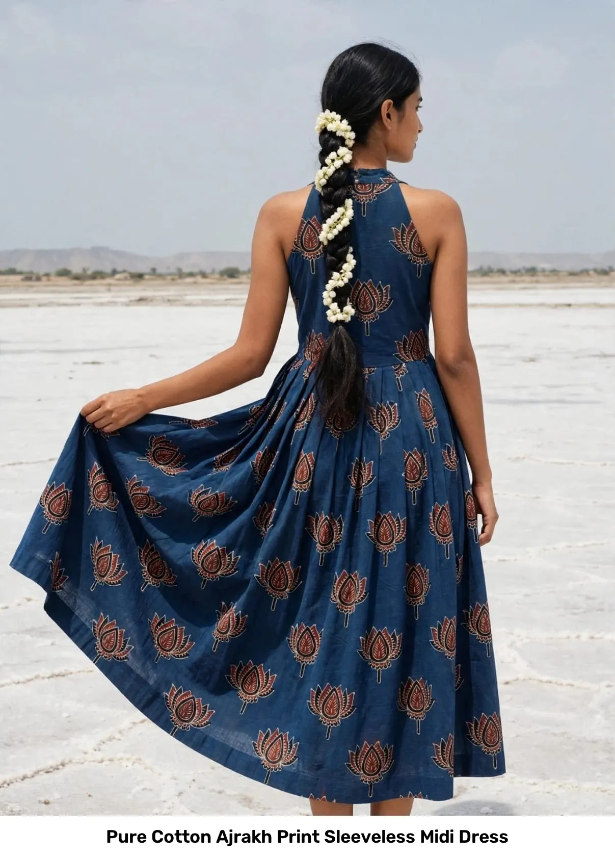 Pure Cotton Ajrakh Print Sleeveless Midi Dress 5
