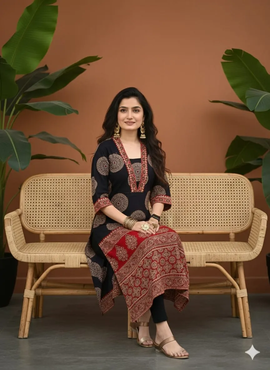 Pure Cotton Ajrakh Print Straight Kurti