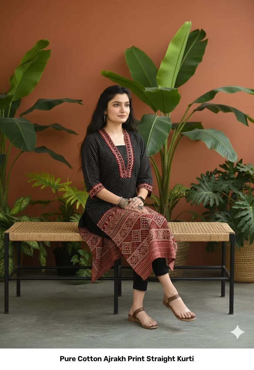 Pure Cotton Ajrakh Print Straight Kurti 10