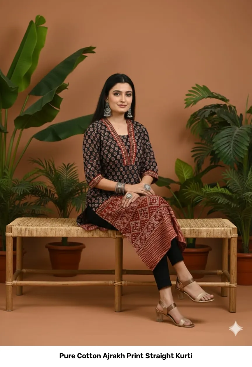 Pure Cotton Ajrakh Print Straight Kurti 11