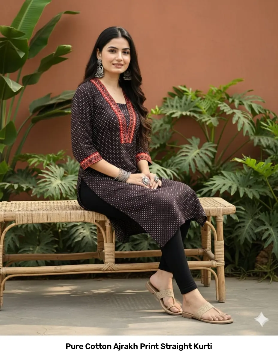 Pure Cotton Ajrakh Print Straight Kurti 13