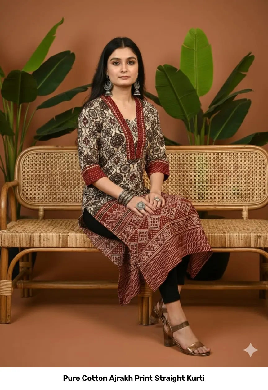 Pure Cotton Ajrakh Print Straight Kurti 15