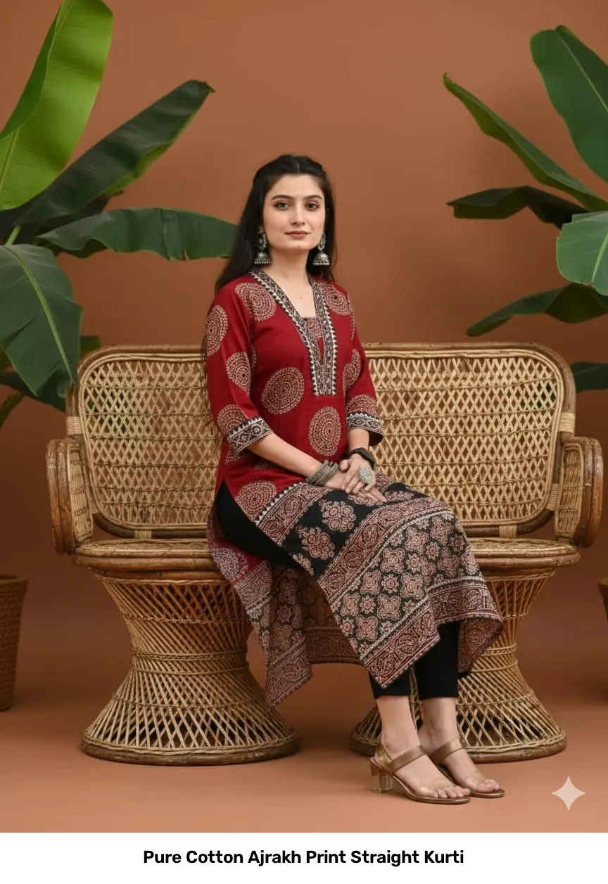 Pure Cotton Ajrakh Print Straight Kurti 2