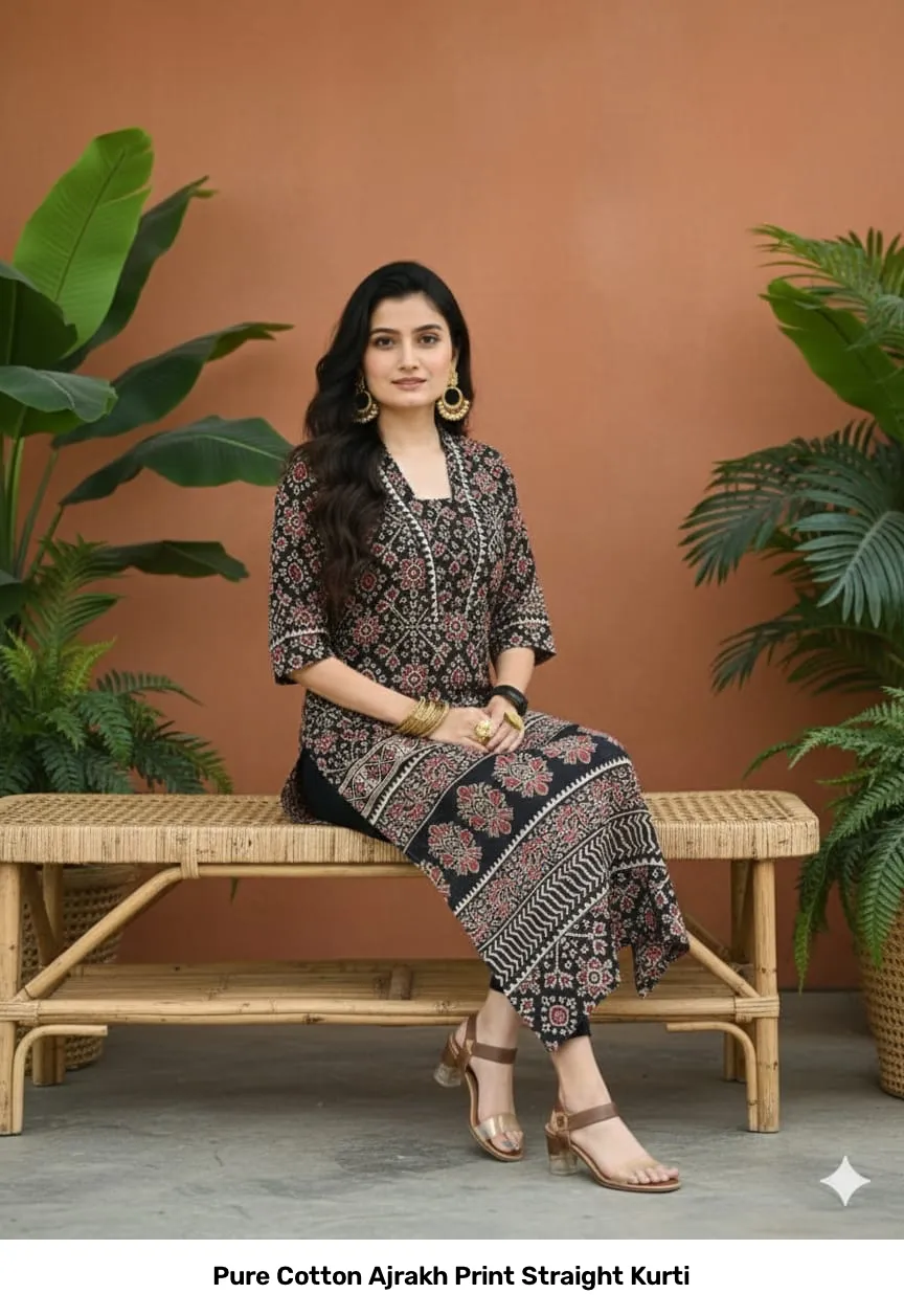 Pure Cotton Ajrakh Print Straight Kurti 5
