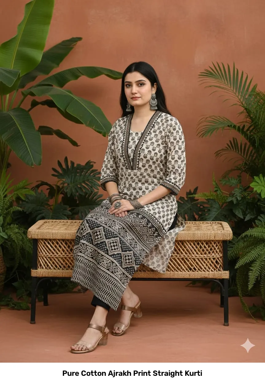 Pure Cotton Ajrakh Print Straight Kurti 6