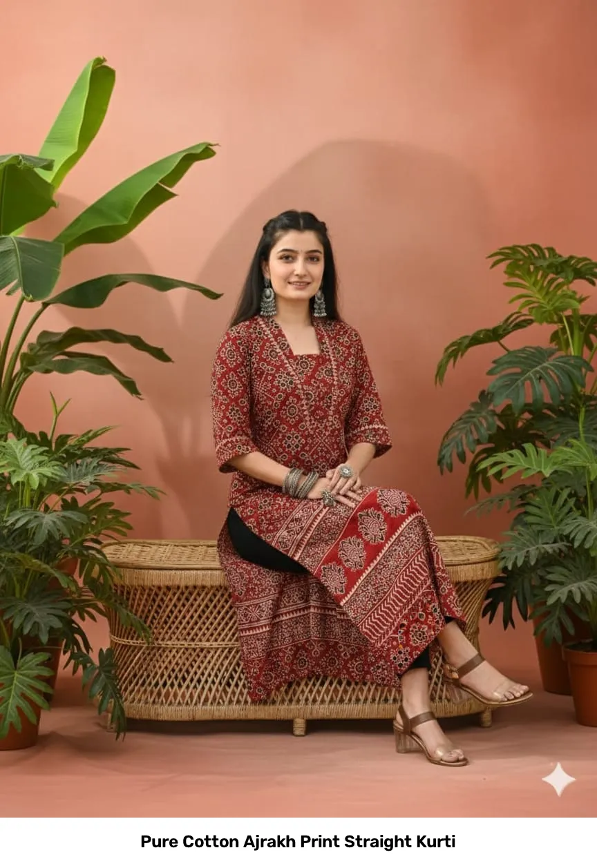 Pure Cotton Ajrakh Print Straight Kurti 7