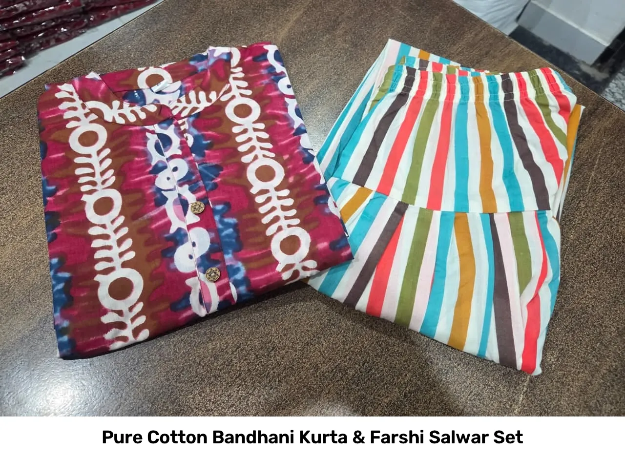 Pure Cotton Bandhani Kurta & Farshi Salwar Set 7