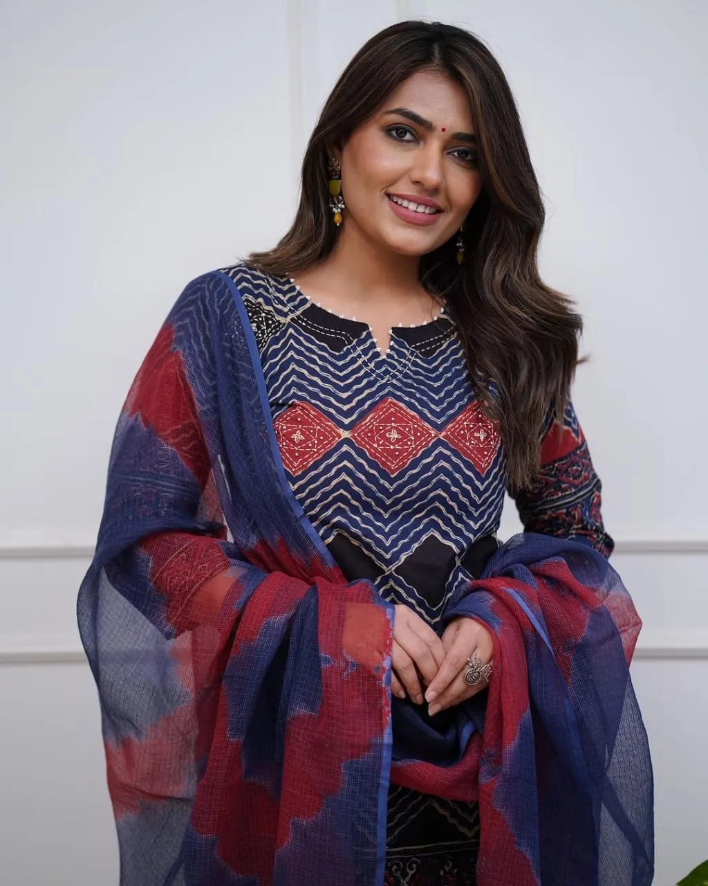 Pure Cotton Bandhani Leheriya Print Kurta Pant Set with Tie-Dye Dupatta – 3-Piece Ethnic Suit