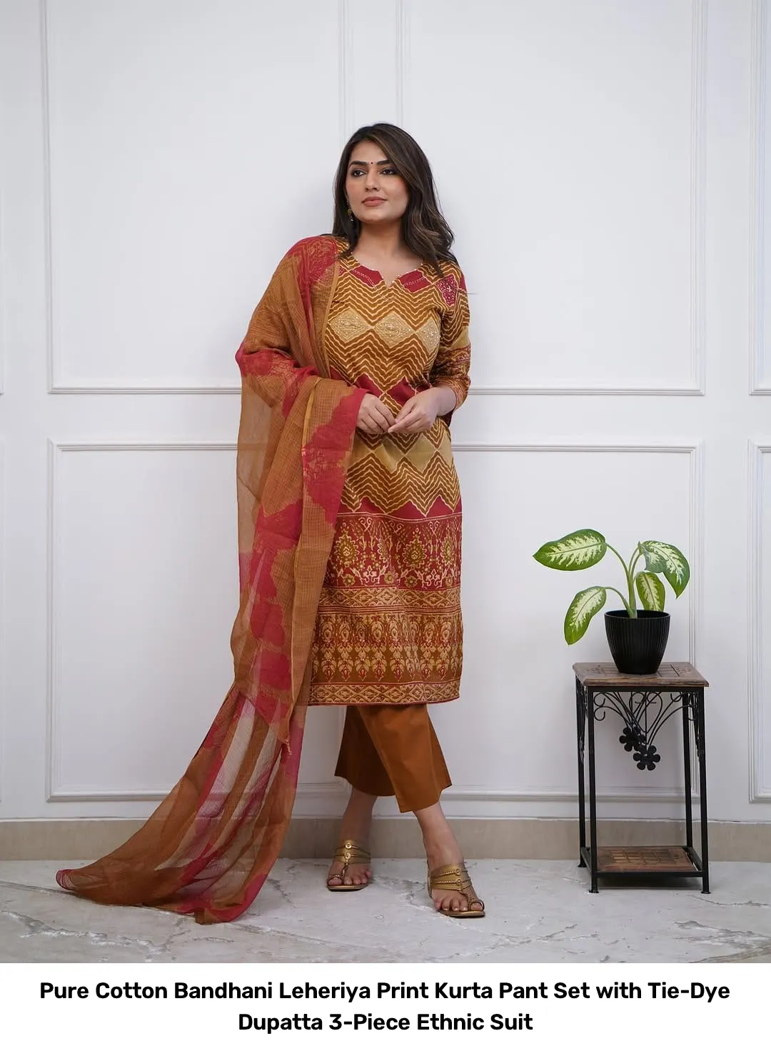 Pure Cotton Bandhani Leheriya Print Kurta Pant Set with Tie-Dye Dupatta – 3-Piece Ethnic Suit 6