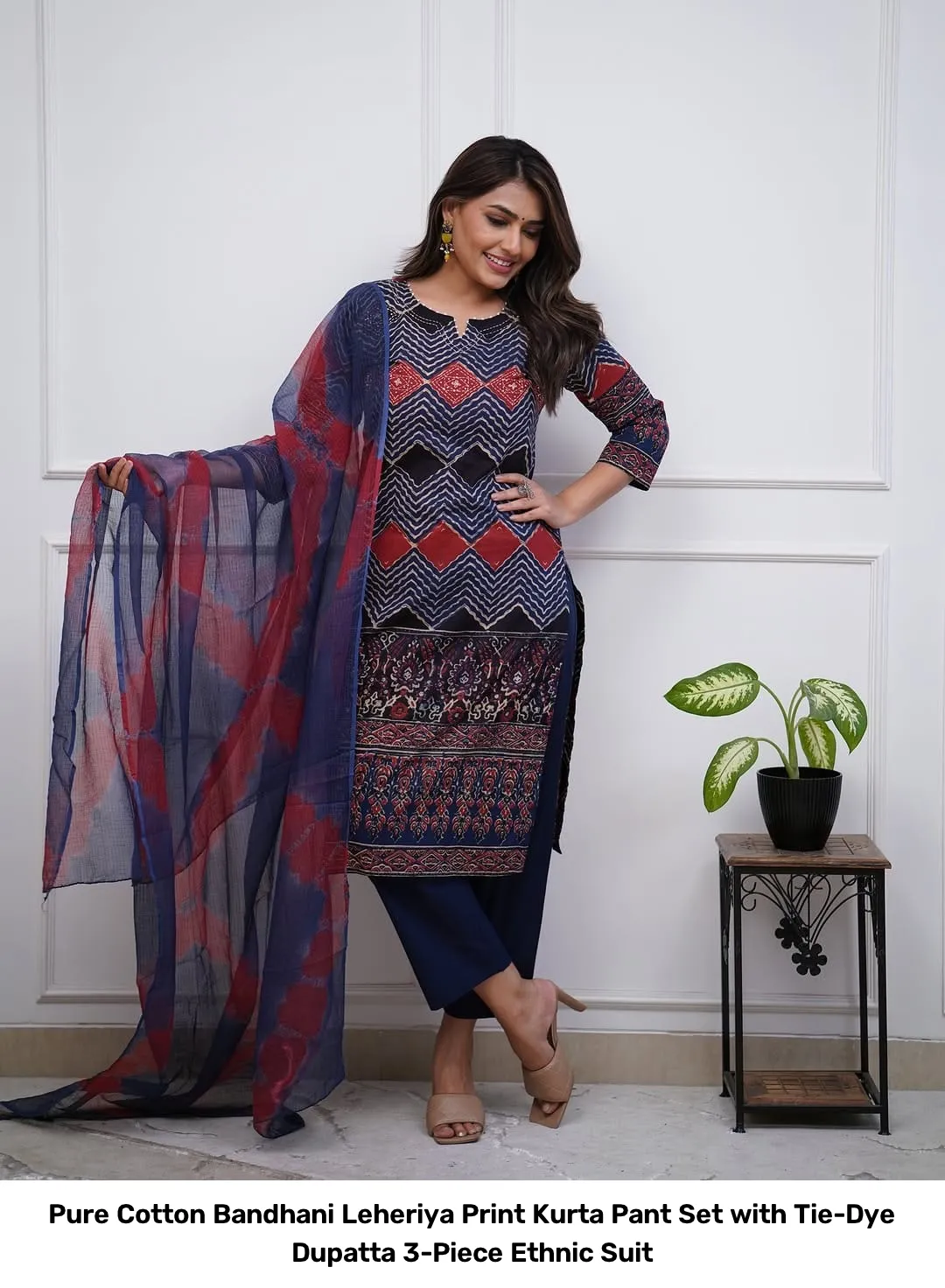 Pure Cotton Bandhani Leheriya Print Kurta Pant Set with Tie-Dye Dupatta – 3-Piece Ethnic Suit 7