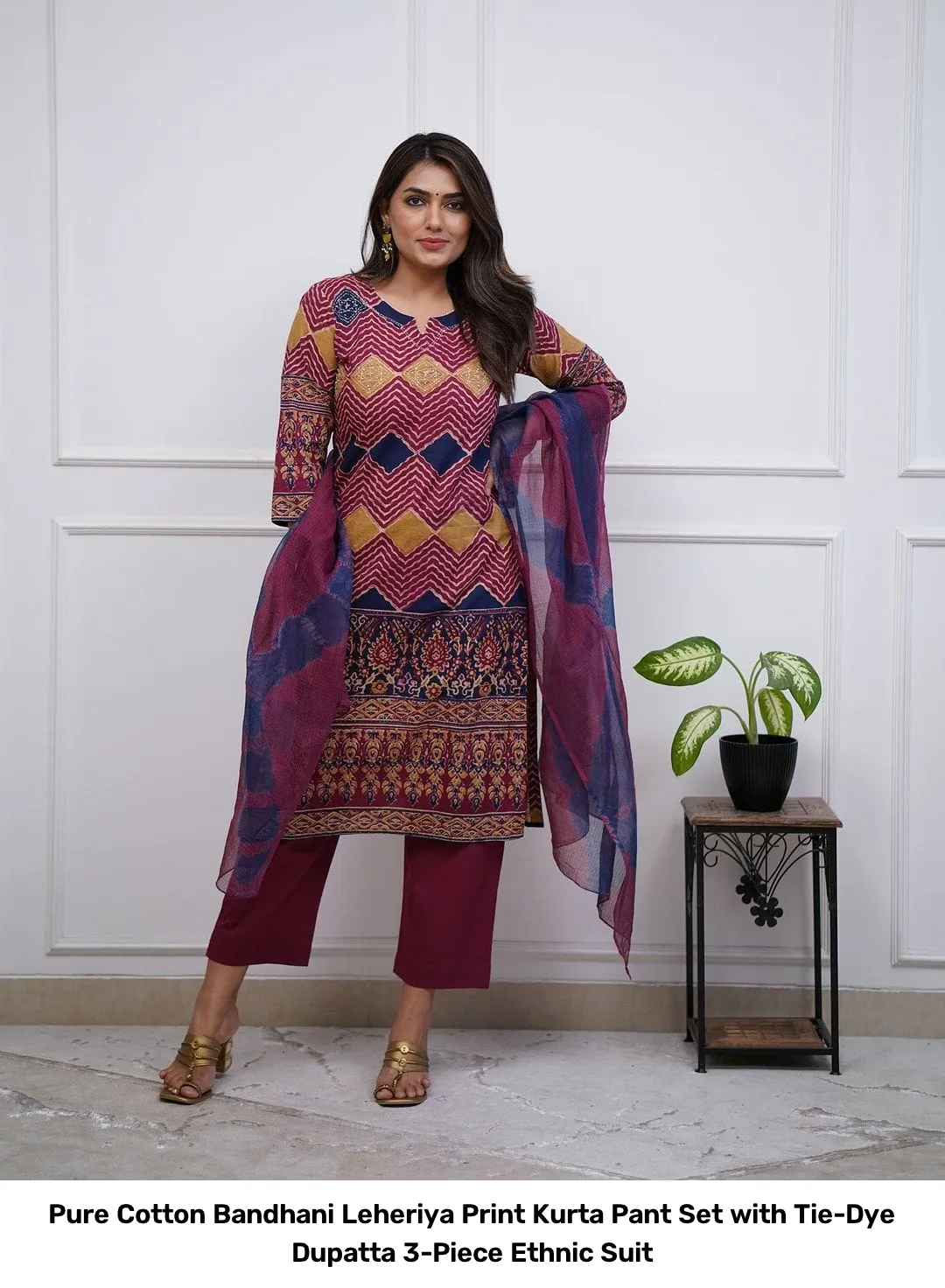 Pure Cotton Bandhani Leheriya Print Kurta Pant Set with Tie-Dye Dupatta – 3-Piece Ethnic Suit 8